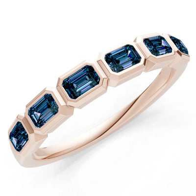 Emerald Cut Gemstone Minimalist Bezel Set Half Eternity Band