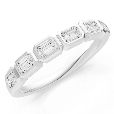 Emerald Cut Gemstone Minimalist Bezel Set Half Eternity Band