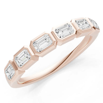 Emerald Cut Gemstone Minimalist Bezel Set Half Eternity Band