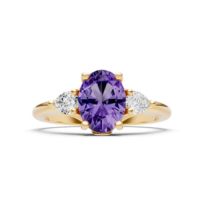 Trellis Three Stone Oval and Pear Gemstone Engagement Ring