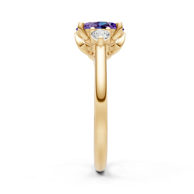 Trellis Three Stone Oval and Pear Gemstone Engagement Ring