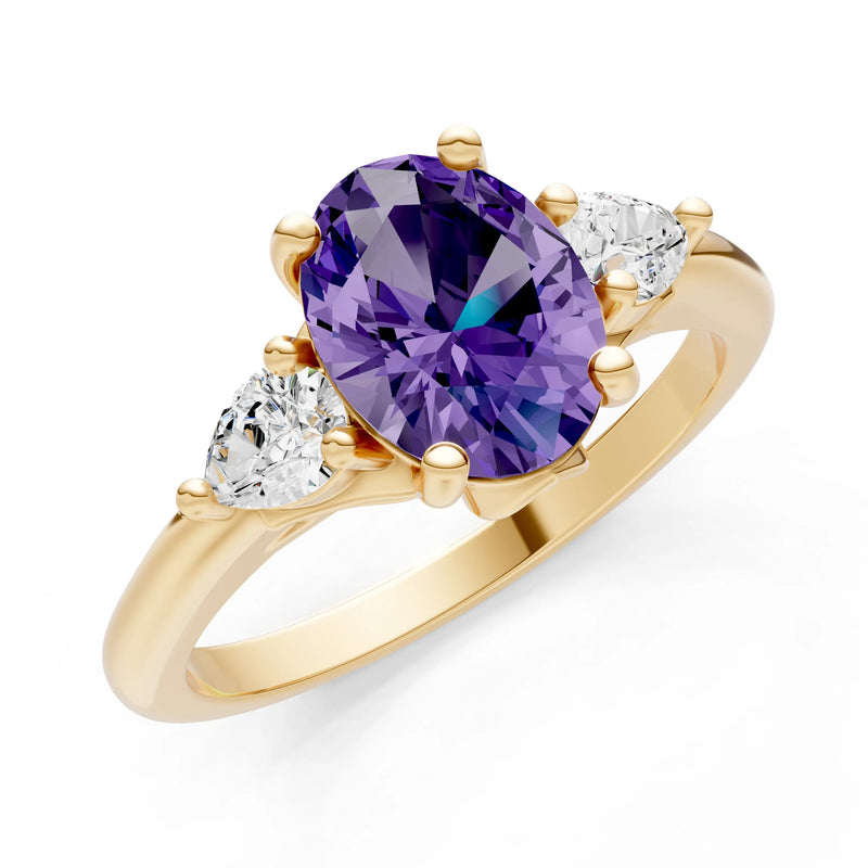 Trellis Three Stone Oval and Pear Gemstone Engagement Ring