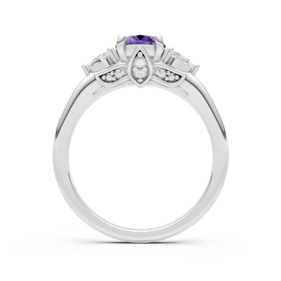 Trellis Three Stone Oval and Pear Gemstone Engagement Ring