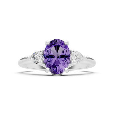 Trellis Three Stone Oval and Pear Gemstone Engagement Ring