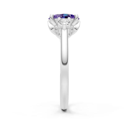 Trellis Three Stone Oval and Pear Gemstone Engagement Ring