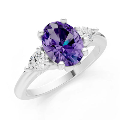 Trellis Three Stone Oval and Pear Gemstone Engagement Ring