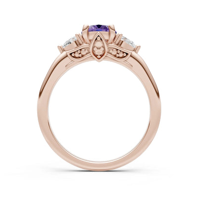 Trellis Three Stone Oval and Pear Gemstone Engagement Ring