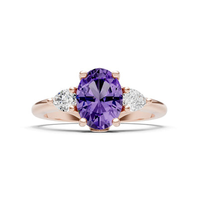 Trellis Three Stone Oval and Pear Gemstone Engagement Ring