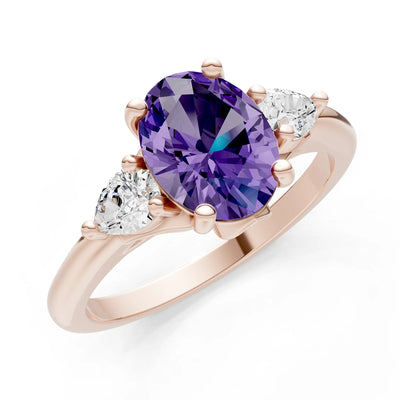 Trellis Three Stone Oval and Pear Gemstone Engagement Ring
