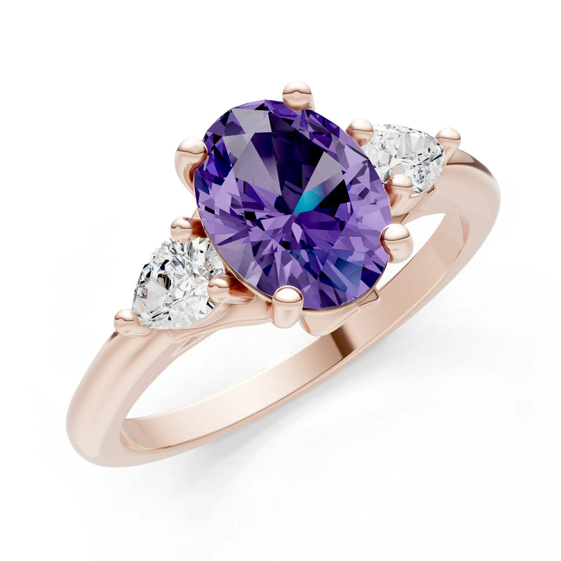 Trellis Three Stone Oval and Pear Gemstone Engagement Ring