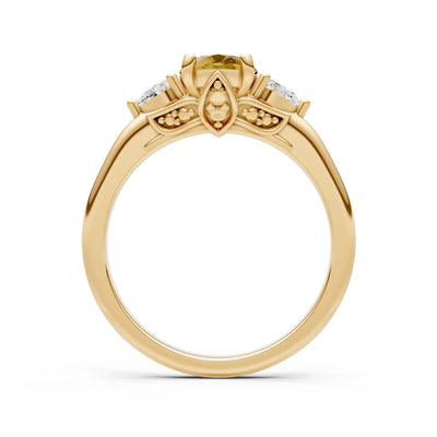 Citrine Oval 8x6mm Normal Gold Quality Trellis Three Stone Oval and Pear Lab Diamond Engagement Ring
