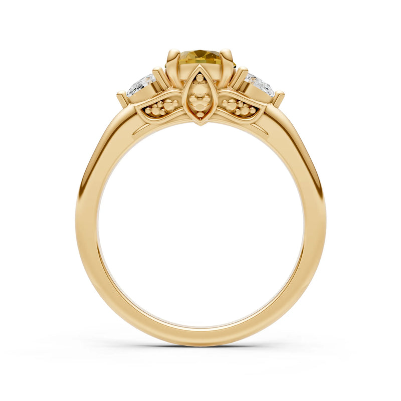 Trellis Three Stone Oval and Pear Gemstone Engagement Ring