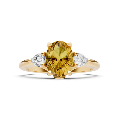 Citrine Oval 8x6mm Normal Gold Quality Trellis Three Stone Oval and Pear Lab Diamond Engagement Ring