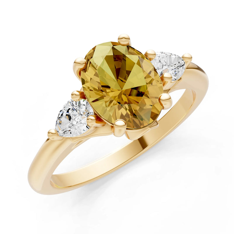 Citrine Oval 8x6mm Normal Gold Quality Trellis Three Stone Oval and Pear Lab Diamond Engagement Ring