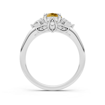 Citrine Oval 8x6mm Normal Gold Quality Trellis Three Stone Oval and Pear Lab Diamond Engagement Ring