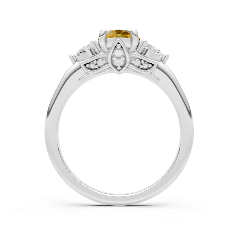 Citrine Oval 8x6mm Normal Gold Quality Trellis Three Stone Oval and Pear Lab Diamond Engagement Ring