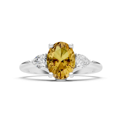 Citrine Oval 8x6mm Normal Gold Quality Trellis Three Stone Oval and Pear Lab Diamond Engagement Ring