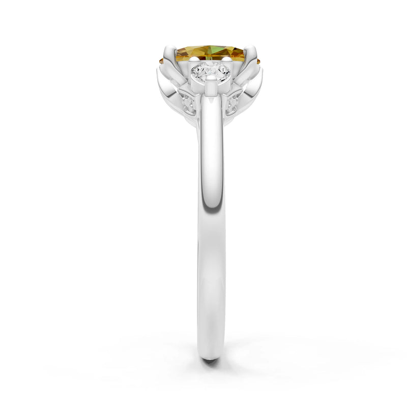 Citrine Oval 8x6mm Normal Gold Quality Trellis Three Stone Oval and Pear Lab Diamond Engagement Ring