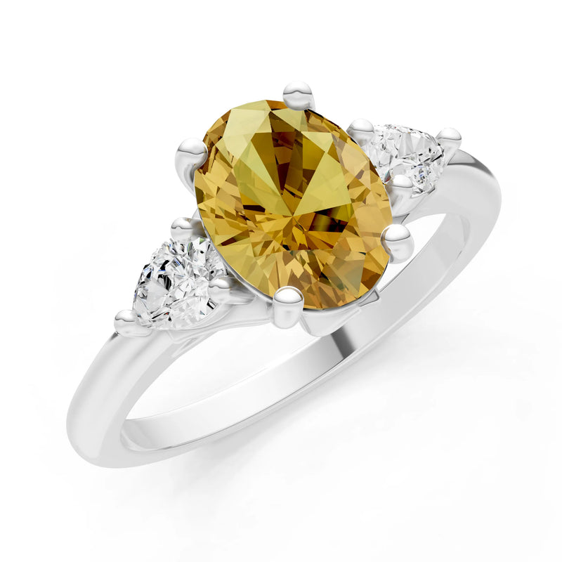 Citrine Oval 8x6mm Normal Gold Quality Trellis Three Stone Oval and Pear Lab Diamond Engagement Ring