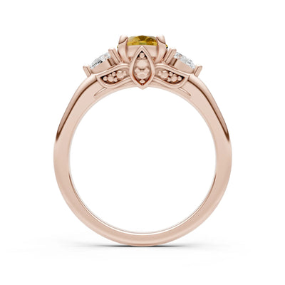 Citrine Oval 8x6mm Normal Gold Quality Trellis Three Stone Oval and Pear Lab Diamond Engagement Ring