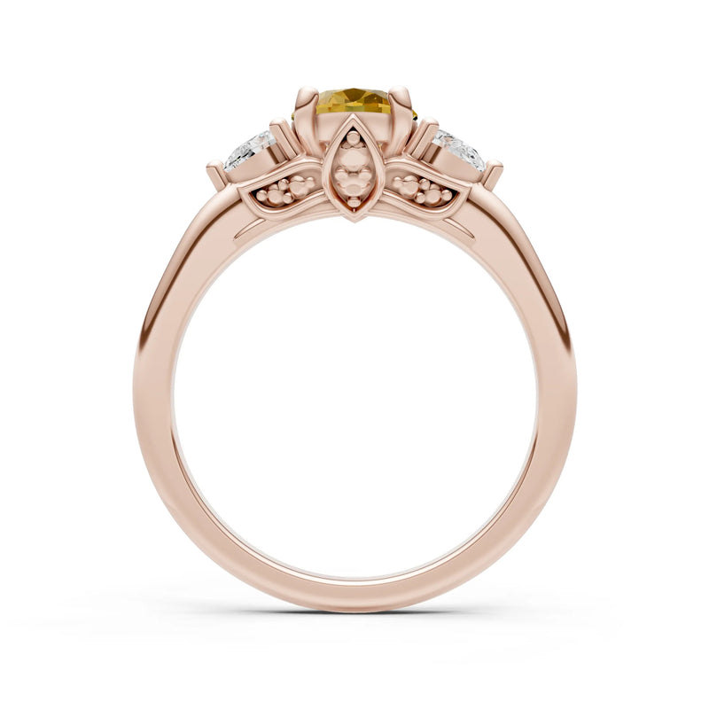 Citrine Oval 8x6mm Normal Gold Quality Trellis Three Stone Oval and Pear Lab Diamond Engagement Ring