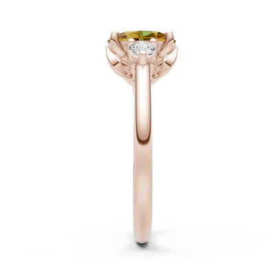 Citrine Oval 8x6mm Normal Gold Quality Trellis Three Stone Oval and Pear Lab Diamond Engagement Ring
