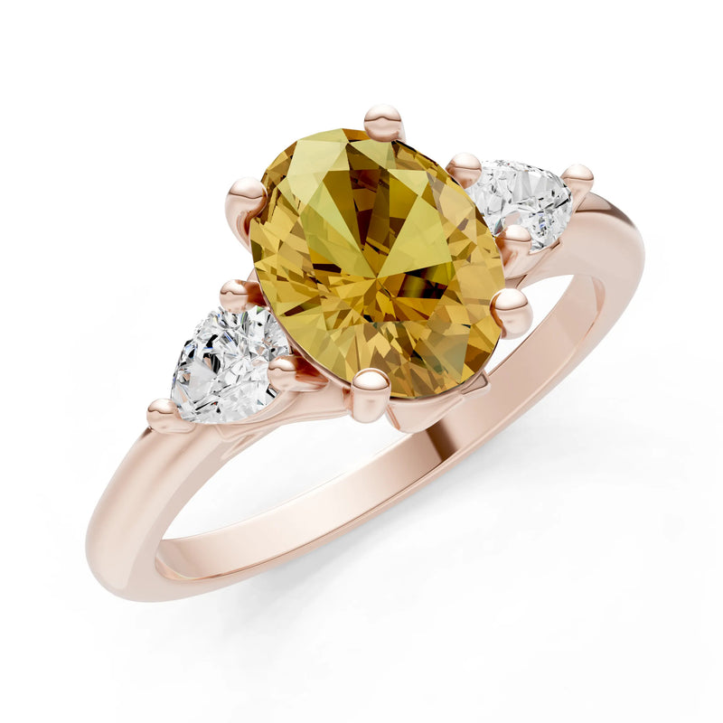 Citrine Oval 8x6mm Normal Gold Quality Trellis Three Stone Oval and Pear Lab Diamond Engagement Ring