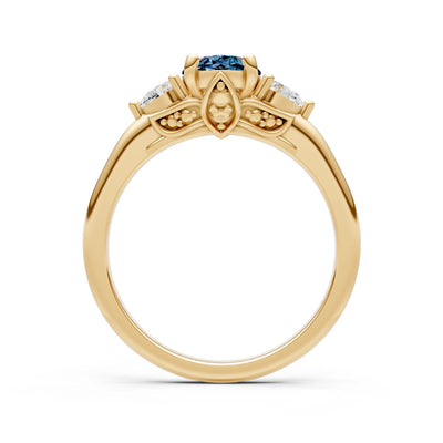 Created Alexandrite Oval 8x6mm Normal Trellis Three Stone Oval and Pear Lab Diamond Engagement Ring