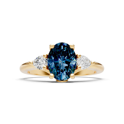 Created Alexandrite Oval 8x6mm Normal Trellis Three Stone Oval and Pear Lab Diamond Engagement Ring