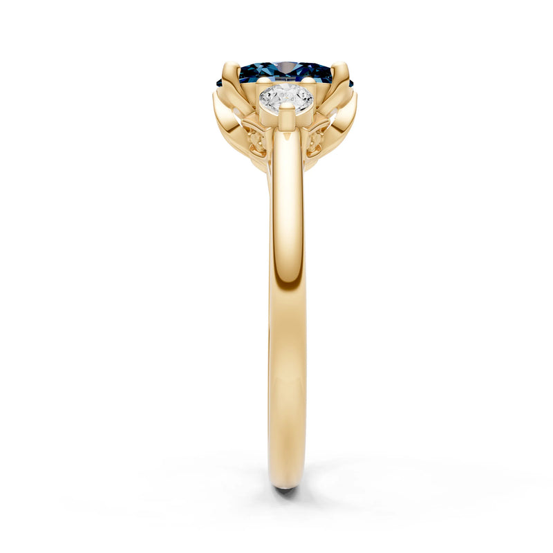 Trellis Three Stone Oval and Pear Gemstone Engagement Ring