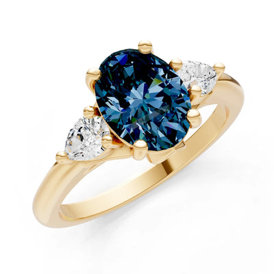 Created Alexandrite Oval 8x6mm Normal Trellis Three Stone Oval and Pear Lab Diamond Engagement Ring