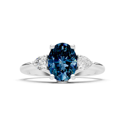 Trellis Three Stone Oval and Pear Gemstone Engagement Ring