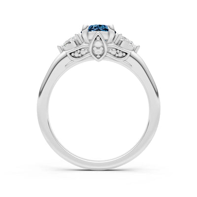 Created Alexandrite Oval 8x6mm Normal Trellis Three Stone Oval and Pear Lab Diamond Engagement Ring