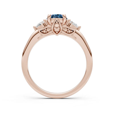 Created Alexandrite Oval 8x6mm Normal Trellis Three Stone Oval and Pear Lab Diamond Engagement Ring
