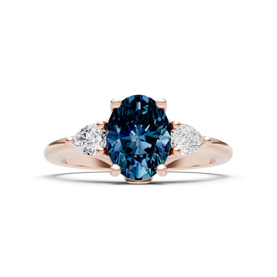 Trellis Three Stone Oval and Pear Gemstone Engagement Ring
