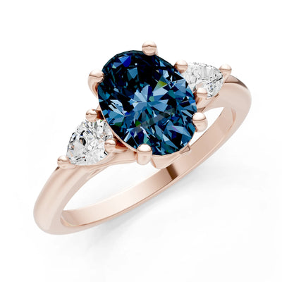 Created Alexandrite Oval 8x6mm Normal Trellis Three Stone Oval and Pear Lab Diamond Engagement Ring