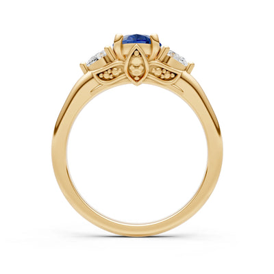 Created BSP Oval 8x6mm Normal Trellis Three Stone Oval and Pear Lab Diamond Engagement Ring