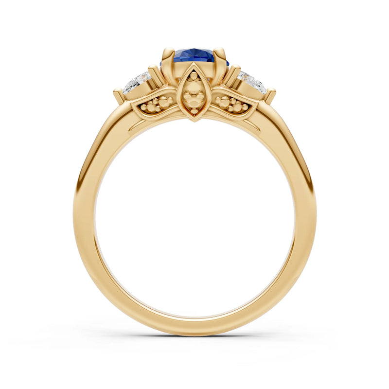 Created BSP Oval 8x6mm Normal Trellis Three Stone Oval and Pear Lab Diamond Engagement Ring
