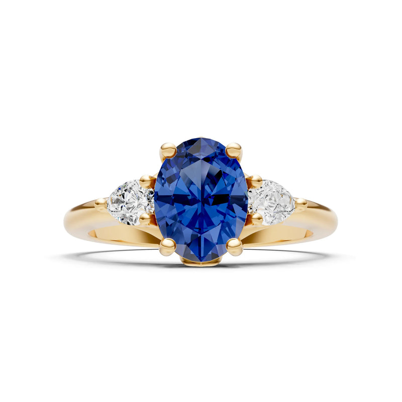 Trellis Three Stone Oval and Pear Gemstone Engagement Ring