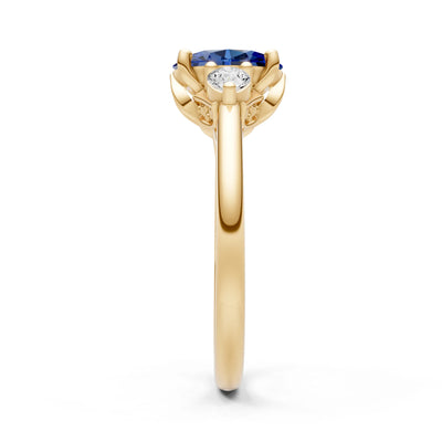 Trellis Three Stone Oval and Pear Gemstone Engagement Ring