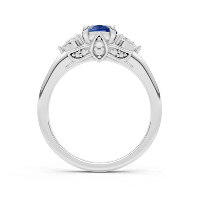 Created BSP Oval 8x6mm Normal Trellis Three Stone Oval and Pear Lab Diamond Engagement Ring