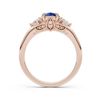 Created BSP Oval 8x6mm Normal Trellis Three Stone Oval and Pear Lab Diamond Engagement Ring