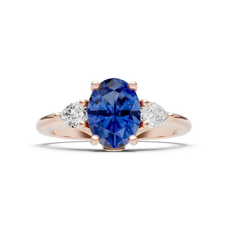 Trellis Three Stone Oval and Pear Gemstone Engagement Ring