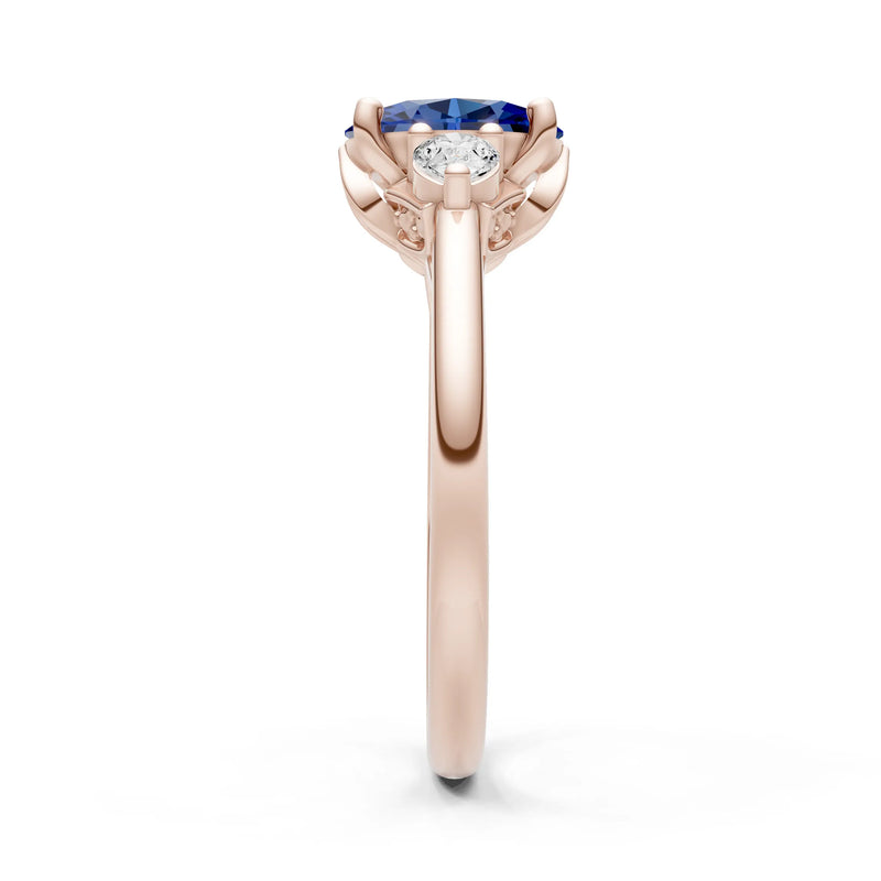 Trellis Three Stone Oval and Pear Gemstone Engagement Ring