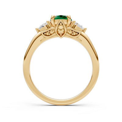 Trellis Three Stone Oval and Pear Gemstone Engagement Ring