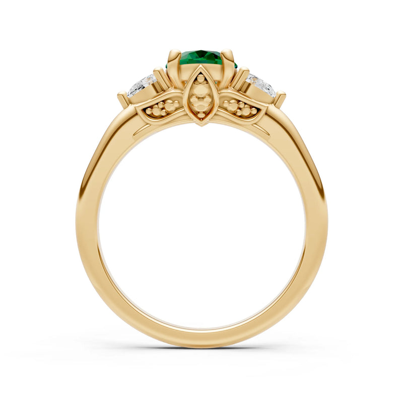 Trellis Three Stone Oval and Pear Gemstone Engagement Ring