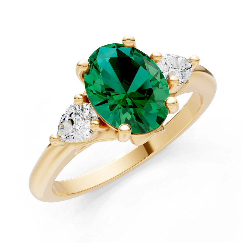 Trellis Three Stone Oval and Pear Gemstone Engagement Ring