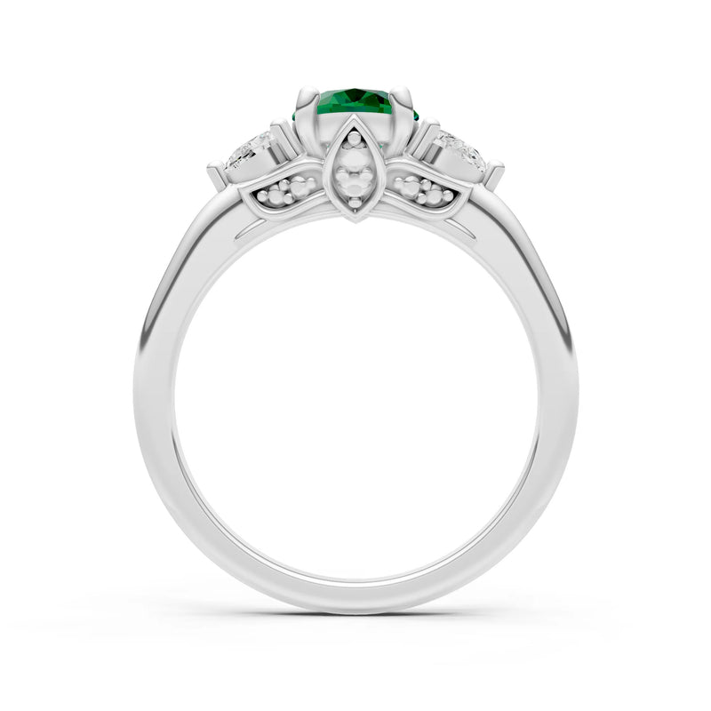 Trellis Three Stone Oval and Pear Gemstone Engagement Ring