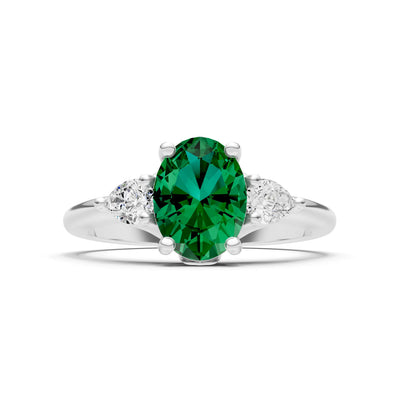 Trellis Three Stone Oval and Pear Gemstone Engagement Ring