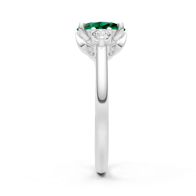 Trellis Three Stone Oval and Pear Gemstone Engagement Ring